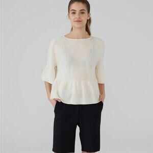 REVIVE Cashmere Sweater Short Flutter Sleeve Ruffle Hem Women sz L | MSRP $175